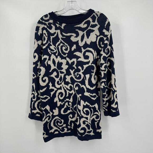 Vintage Robert Arthur Womens Pullover Sweater Size M Tunic Length Navy Artsy 80s - Picture 1 of 8